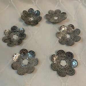 Vintage Christmas punched tin flower shaped light reflector set of 6